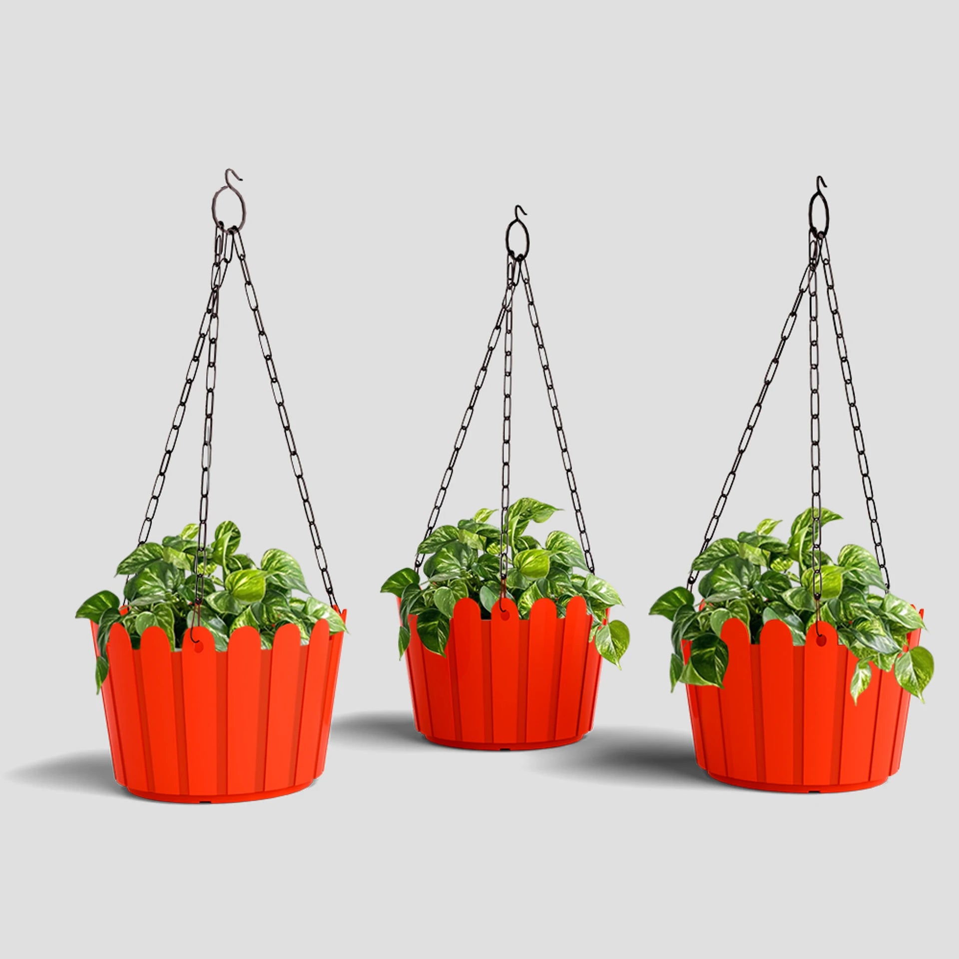 8 Inch Hanging Fence Planter Pot Set with Chain for Indoor & Outdoor Plant Container Set (Pack of 3, Plastic)