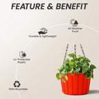 8 Inch Hanging Fence Planter Pot Set with Chain for Indoor & Outdoor Plant Container Set (Pack of 3, Plastic)