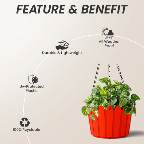 8 Inch Hanging Fence Planter Pot Set with Chain for Indoor & Outdoor Plant Container Set (Pack of 3, Plastic)