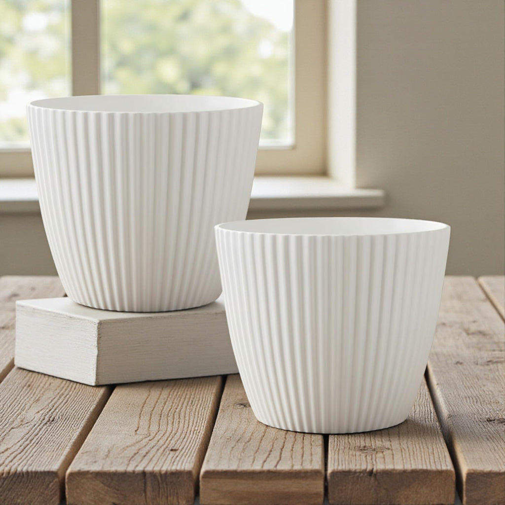 Indoor and Outdoor Pot | Color : White | Pack of 2 (11 Inches)