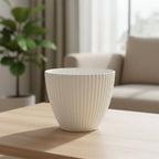 White Ribbed Flower Pot – Stylish Modern Indoor Planter